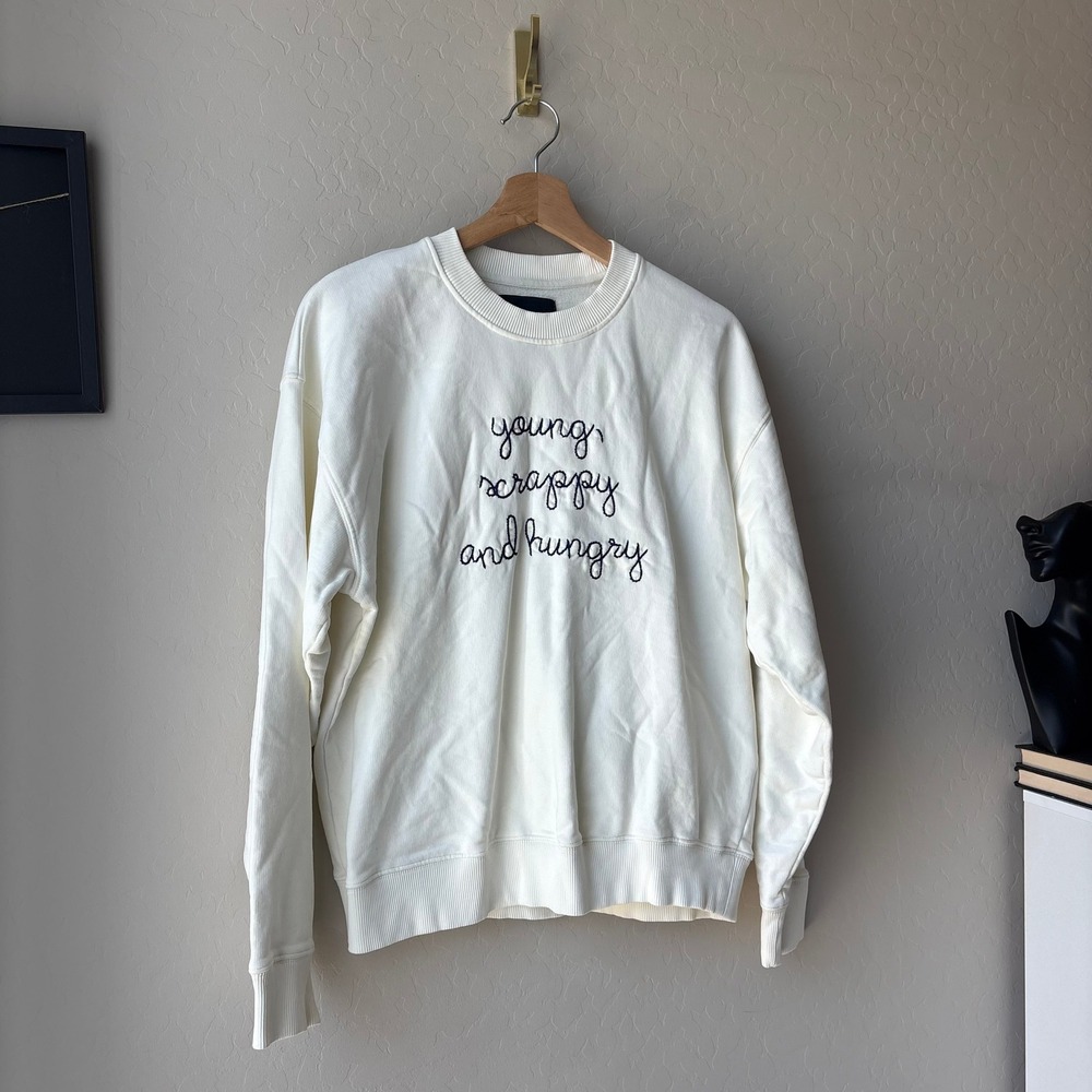 Lingua Franca Crewneck Young Scrappy and Hungry Cotton Sweatshirt Cream Size M - Picture 3 of 8